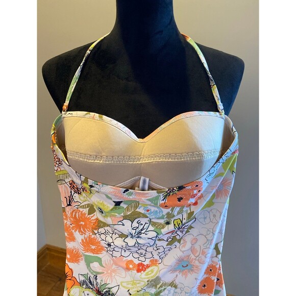 J. Crew One Piece Swimsuit Sz 6 Peach Green Floral Strapless r w/ Strap J.Crew - Picture 5 of 12